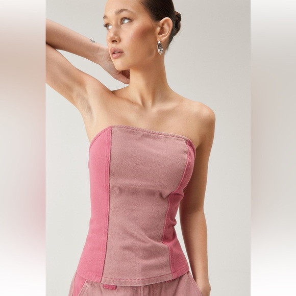 NWT NASTY GAL- Twill Colorblock Denim Bandeau Top - Picture 1 of 4